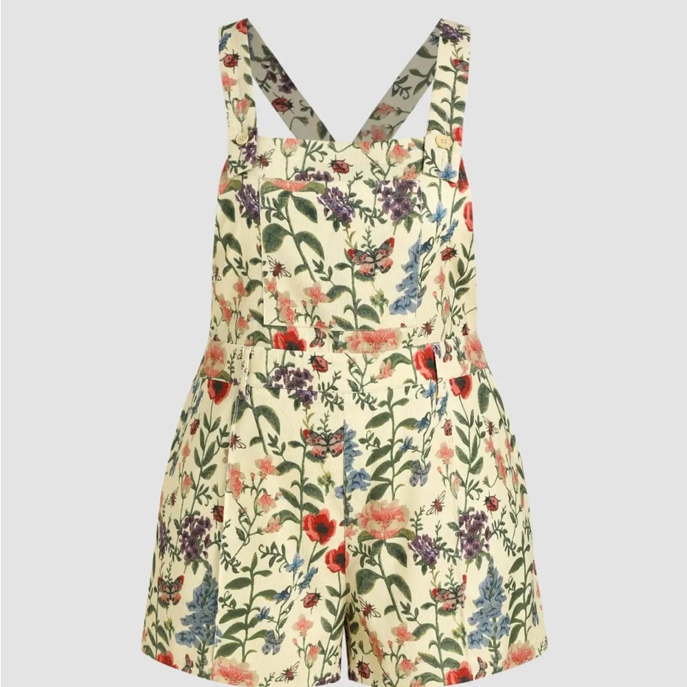 Floral Print Shorts Overalls